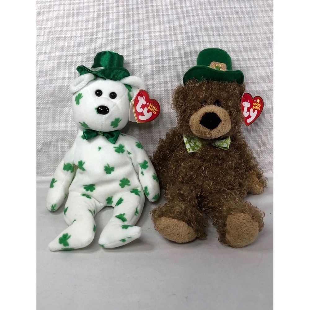 Ty Beanie Babies St Patricks Day Bears Lucky ODay and OFortune Set of 2 Plush